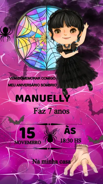 Invite Wandinha's Black Birthday Invitation editable and customizable