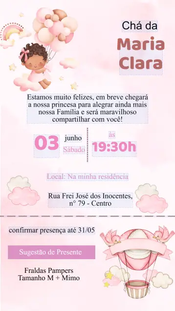 Convite Convite Chá Bebê editável e personalizável