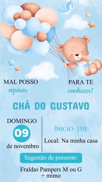 Convite Convite Chá de Bebê azul – tema chá de fraldas