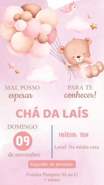 Convite Convite Chá de Bebê rosa – tema chá de fraldas