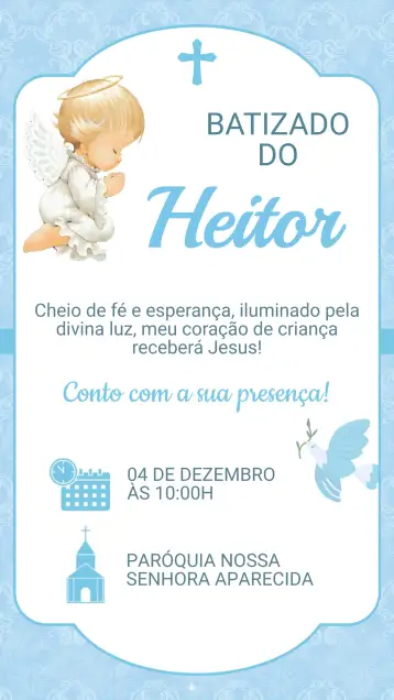 Convite Convite de Batizado para batizado de crianças. – tema batizado (floral, clássico, moderno, minimalista, pastel, dourado)