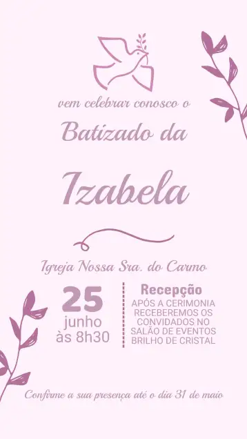 Convite Convite de Batizado para o convite de batizado é ideal para celebrar o batizado de crianças e recém-nascidos. – tema batizado (floral, minimalista, pastel, dourado, moderno, clássico)