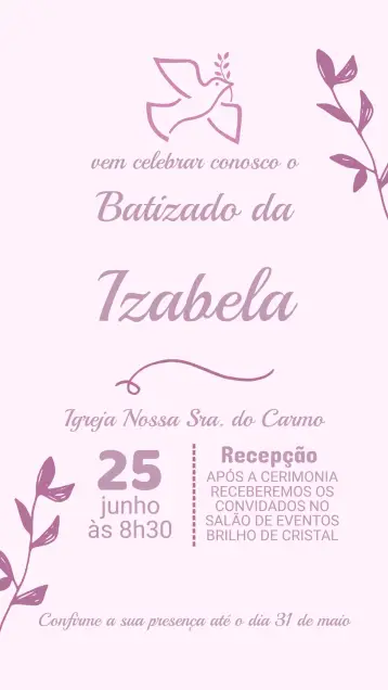 Convite Convite de Batizado editável e personalizável