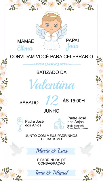 Convite Convite de Batizado editável e personalizável