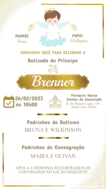 Convite Convite de Batizado editável e personalizável