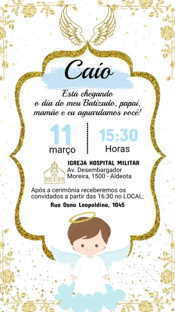 Convite Convite de Batizado editável e personalizável