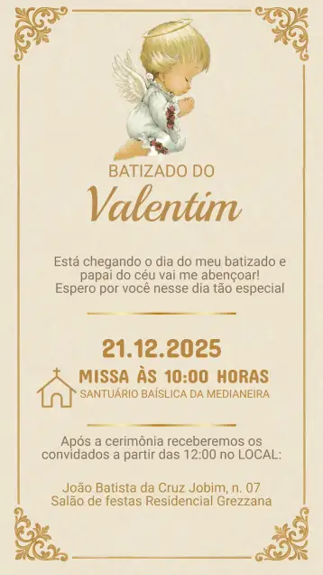 Convite Convite de Batizado para batizado de crianças e bebês. – tema batizado (pastel, floral, minimalista, moderno, clássico, lúdico)