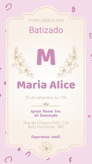 Convite Convite de Batizado editável e personalizável
