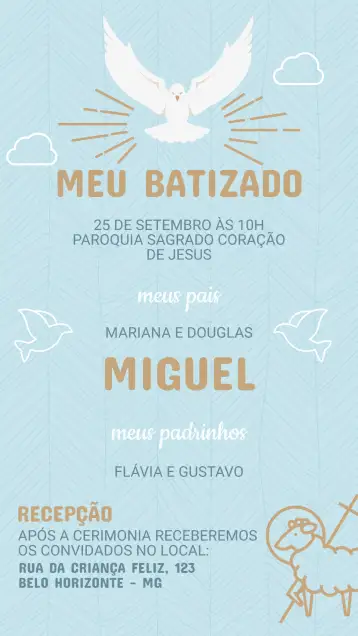 Convite Convite de Batizado para batizado de crianças e bebês. – tema batizado (delicado, floral, pastel, moderno, minimalista)