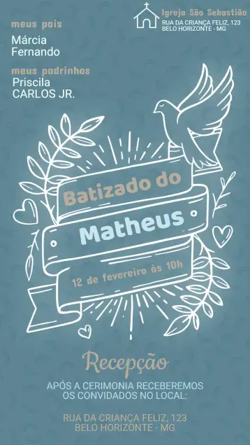 Convite Convite de Batizado para batizado de crianças – tema batizado (floral, minimalista, pastel, dourado, moderno, fofo)