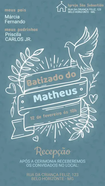 Convite Convite de Batizado editável e personalizável