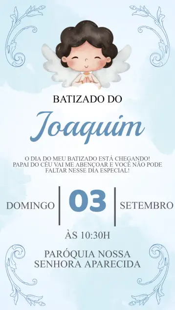 Convite Convite de Batizado para batizado de crianças e bebês. – tema batizado (delicado, pastel, anjos, floral, moderno, clássico)