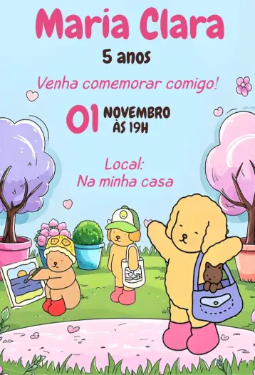 Convite Bobbie Goods Digital Invitation para kids' birthday – tema birthday (kawaii, minimalist, cute, delicate, modern)