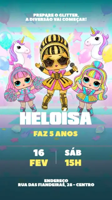 Convite Convite Digital Boneca Lol Surprise editável e personalizável
