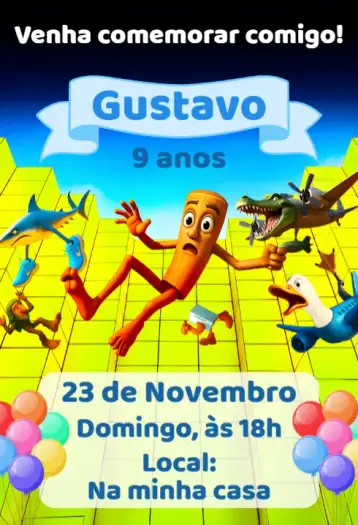 Convite Convite digital italian brainrot para aniversário divertido e temático. – tema aniversário (moderno, colorido, divertido, aesthetic, temático)