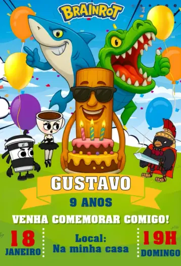 Convite Convite Digital Italian Brainrot editável e personalizável