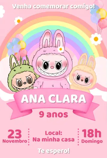 Invite Labubu digital invitation editable and customizable