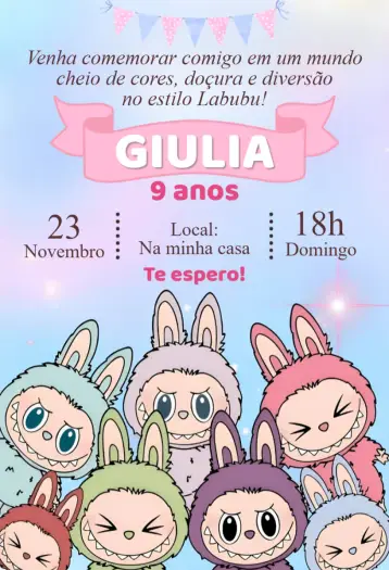 Invite Labubu Candy Color Digital Invitation editable and customizable