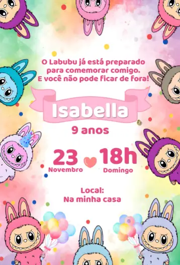 Invite Labubu Candy Color Digital Invitation editable and customizable