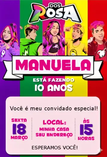 Convite Convite Emily Vick desenho 1 para aniversário infantil da emily vick. – tema aniversário infantil (colorido, divertido, infantil, rosas, moderno, temático)