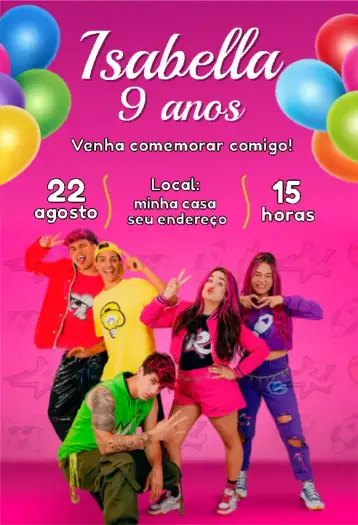 Convite Convite Emily Vick os Rosas 2 para aniversário infantil – tema aniversário infantil (rosa, divertido, colorido, infantil, moderno)