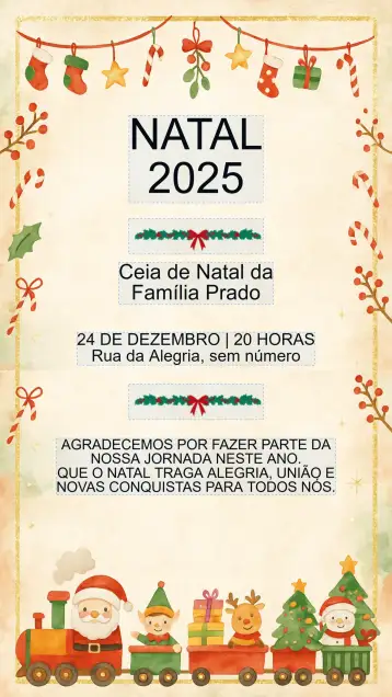 Convite Convite festa de Natal para festa de natal – tema datas comemorativas (vermelho e verde, dourado, vintage, minimalista, ilustrações natalinas, estilo rústico)