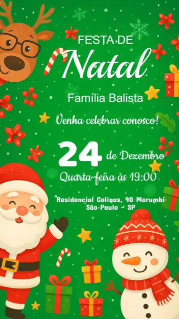 Convite Convite festa de Natal para festa de natal e confraternizações familiares. – tema datas comemorativas (vermelho e verde, dourado brilhante, elementos natalinos, vintage, moderno, divertido)