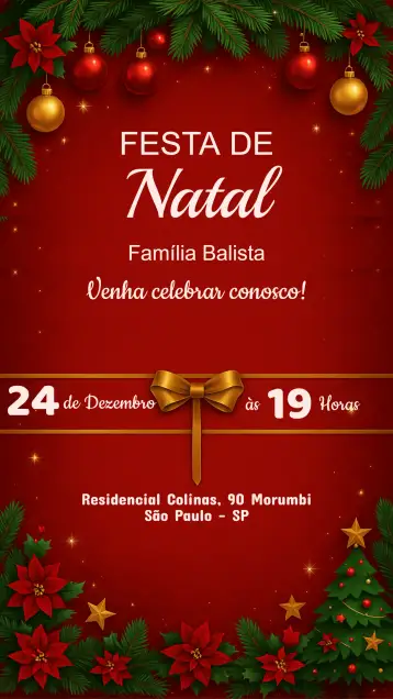 Convite Convite festa de Natal para celebrações de natal com amigos e familiares. – tema datas comemorativas (vermelho e verde, dourado, minimalista, vintage, moderno)