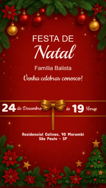 Convite Convite festa de Natal para celebrações de natal com amigos e familiares. – tema datas comemorativas (vermelho e verde, dourado, minimalista, vintage, moderno)