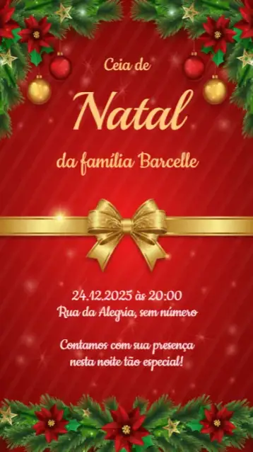 Convite Convite festa de Natal para festa de natal. – tema datas comemorativas (vermelho e verde, dourado e prateado, minimalista, vintage, rústico, moderno)