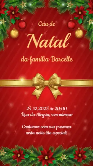 Convite Convite festa de Natal para festa de natal. – tema datas comemorativas (vermelho e verde, dourado e prateado, minimalista, vintage, rústico, moderno)