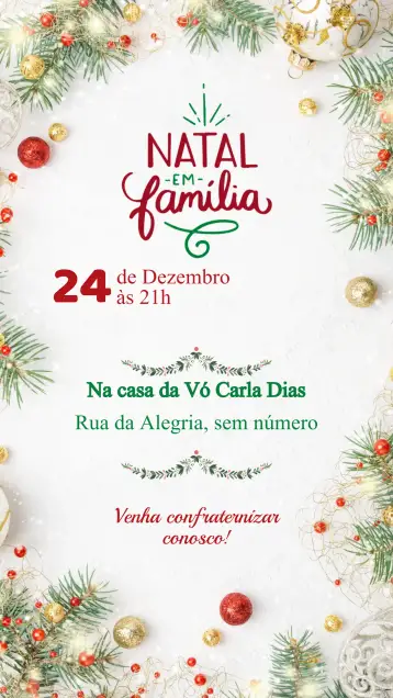 Convite Convite Festa de Natal para celebração de natal com amigos e familiares. – tema datas comemorativas (vermelho e verde, dourado e prateado, vintage natalino, moderno e minimalista, floral natalino, boho natal)