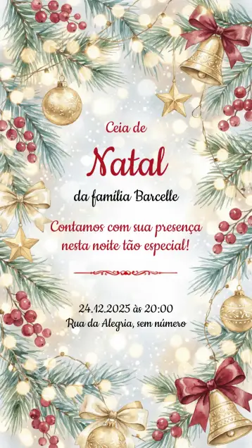 Convite Convite festa de Natal para festa de natal com amigos e familiares. – tema datas comemorativas (vermelho e verde, dourado e branco, minimalista, vintage, festivo, moderno)