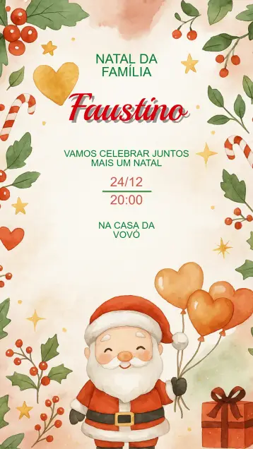 Convite Convite festa de Natal para festa de natal com amigos e família. – tema datas comemorativas (dourado, vermelho, verde, rústico, moderno, tradicional)