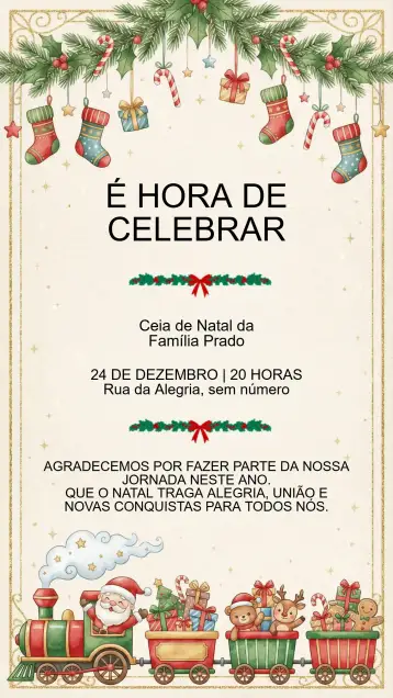 Convite Convite festa de Natal para festa de natal – tema datas comemorativas (vermelho e verde, floral natalino, minimalista, vintage, moderno, dourado)