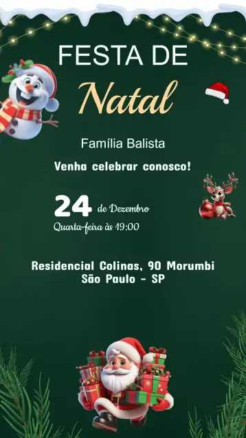 Convite Convite Festa de Natal para festa de natal – tema datas comemorativas (vermelho e verde, dourado e prateado, minimalista, vintage, natalino, neve e flocos)
