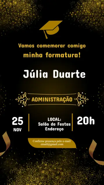 Convite Convite Formatura para formatura – tema datas comemorativas (elegante, moderno, minimalista, colorido, clássico, universitário)