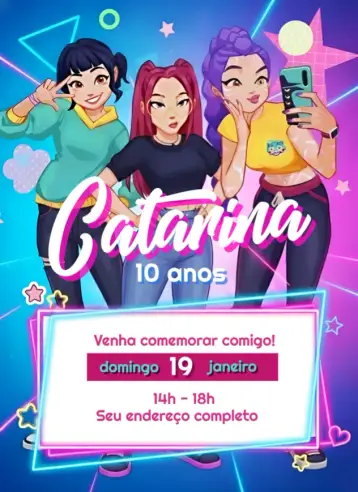 Convite Convite Guerreiras do Kpop Colorido editável e personalizável