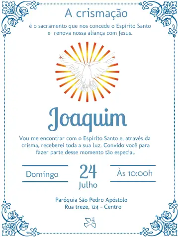 Convite Crisma Espírito Santo Batizado editável e personalizável