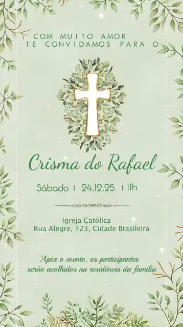 Convite Crisma Folhagem editável e personalizável