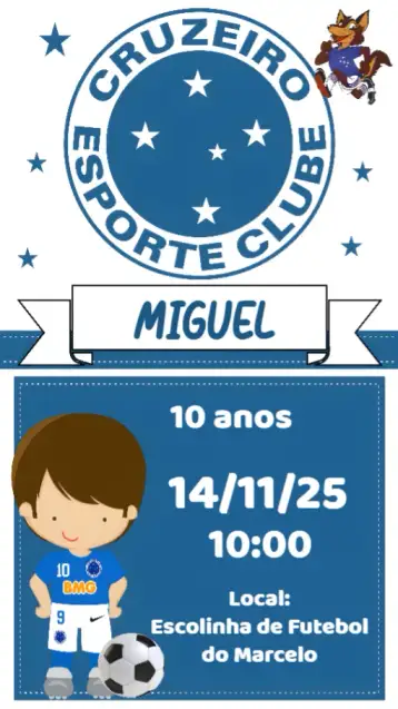 Convite Cruise para soccer-themed birthday, especially for fans of the cruise team. – tema birthday (football, blue and white, modern, fun, sporty, youthful)