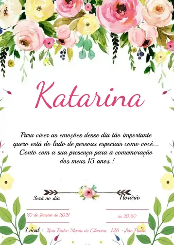 Convite De 15 Años Floral Flores para fiesta de 15 años. – tema 15 años (floral, romántico, elegante, moderno, delicado, femenino)