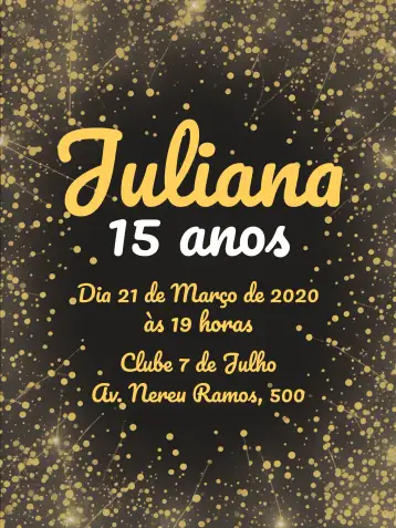 Convite Luxurious Golden 15th Birthday Celebration para 15th birthday – tema sweet 15 (golden, black, white, glitter, modern, elegant)