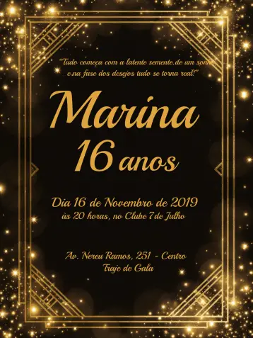 Invitación De 15 Anos Luxuoso Dourado Debutante editable y personalizable