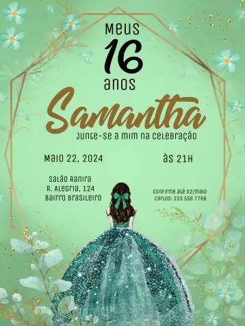 Convite De 15 Anos Princesa Quinceanera editável e personalizável