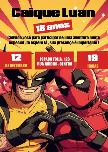 Convite Deadpool X Wolverine Filme editável e personalizável