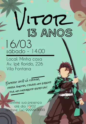 Invite Demon Slayer Anime Kimetsu No Yaiba Naruto editable and customizable