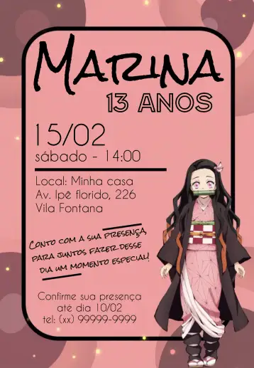 Convite Demon Slayer Anime Kimetsu No Yaiba Tanjiro para kids birthday with anime theme. – tema kids' birthday party (anime, colorful, adventure, modern, themed)