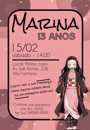 Invite Demon Slayer Anime Kimetsu No Yaiba Tanjiro editable and customizable