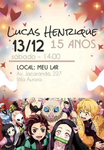 Invite Demon Slayer Anime Kimtsu No Yaiba Naruto editable and customizable